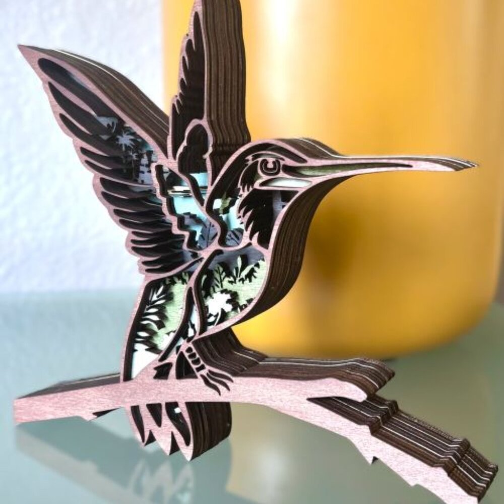 Tropical Hummingbird Bird Wood Wooden 3D Diorama Sculpture Figure Wall Decor New - Picture 2 of 6